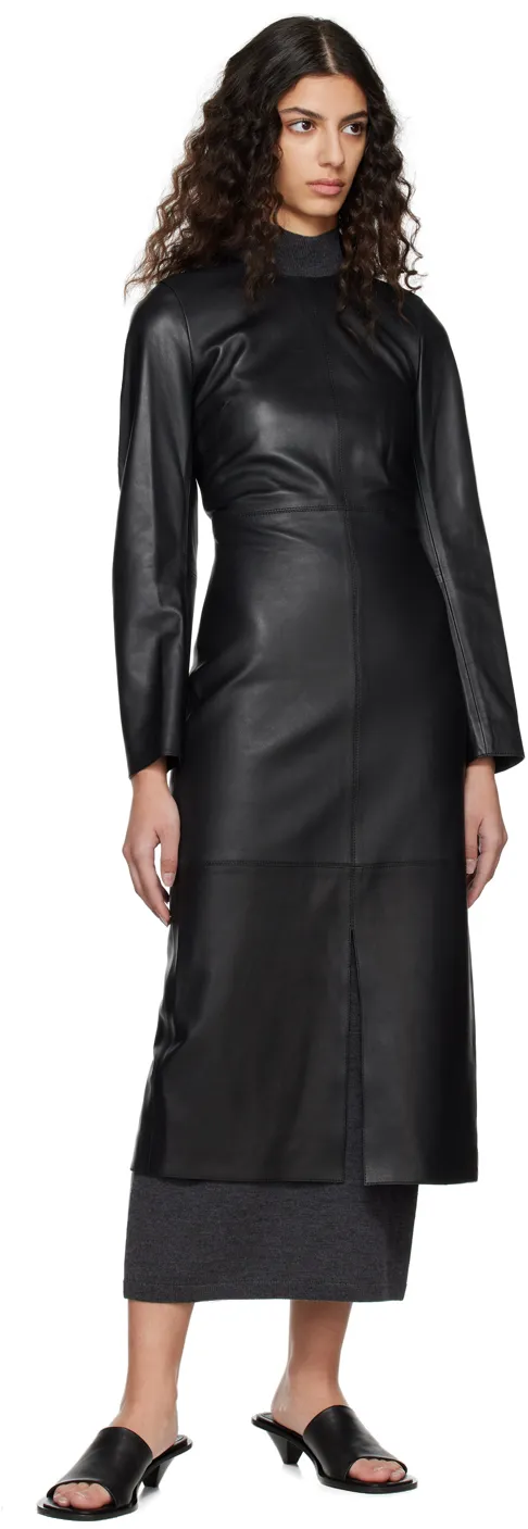 Panelled Leather Midi Dress