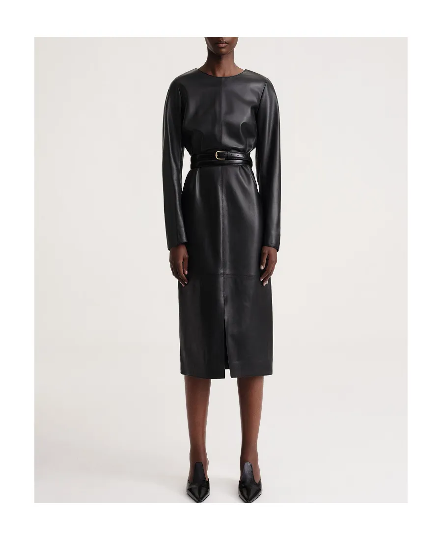 Panelled Leather Midi Dress