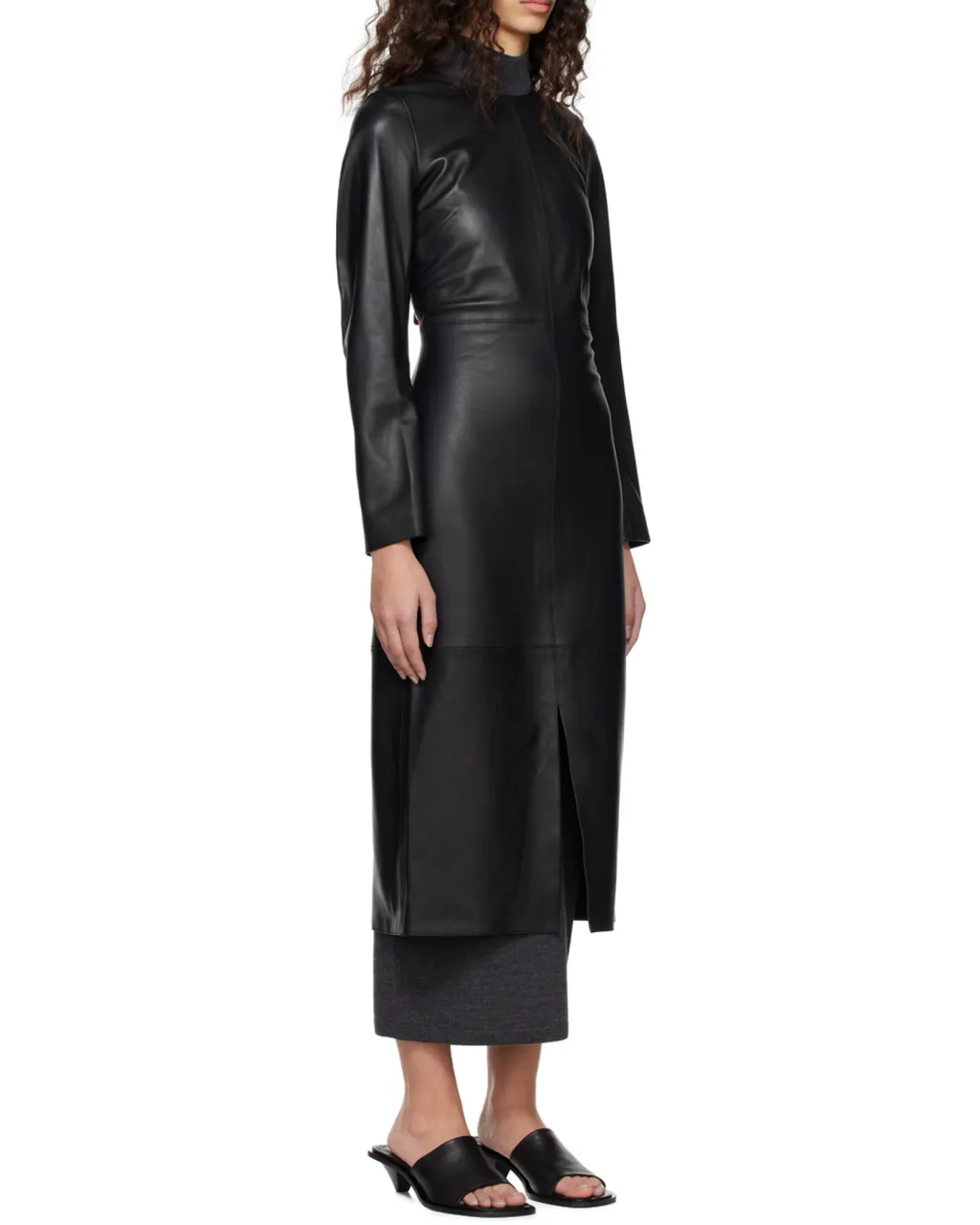 Panelled Leather Midi Dress