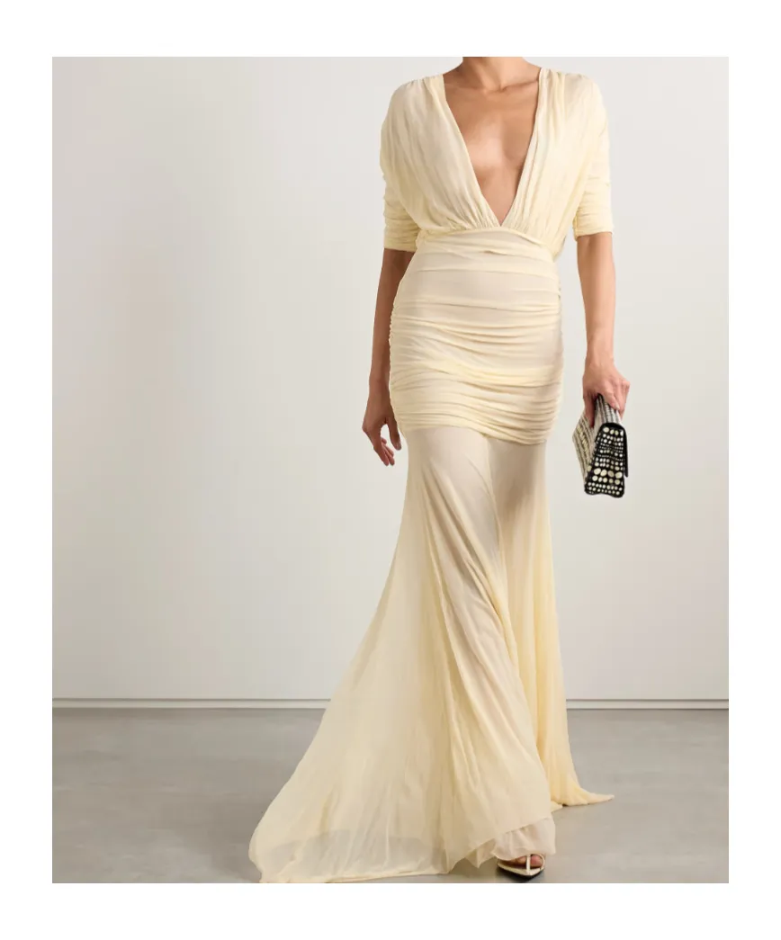 Devi Draped Gathered Jersey Maxi Dress