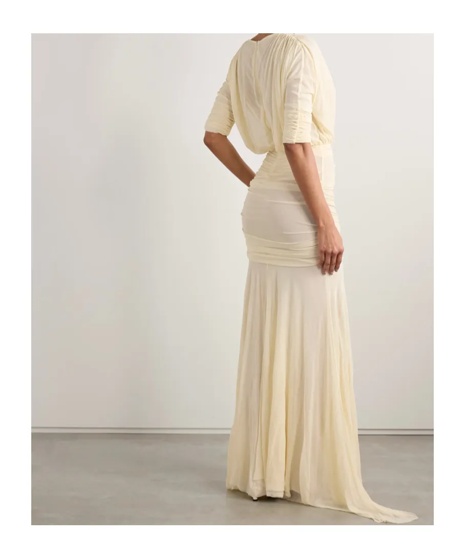 Devi Draped Gathered Jersey Maxi Dress