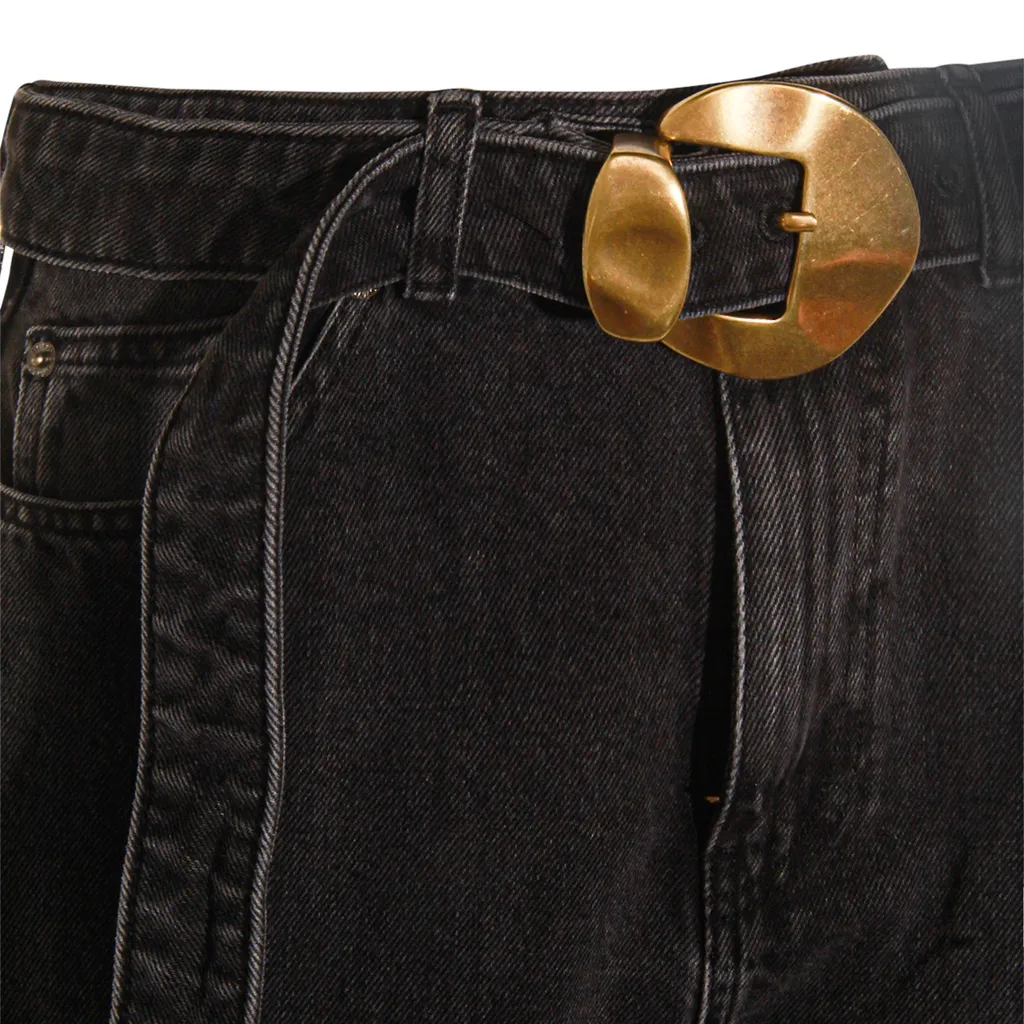 Buckle-Fastened Straight-Leg Jeans