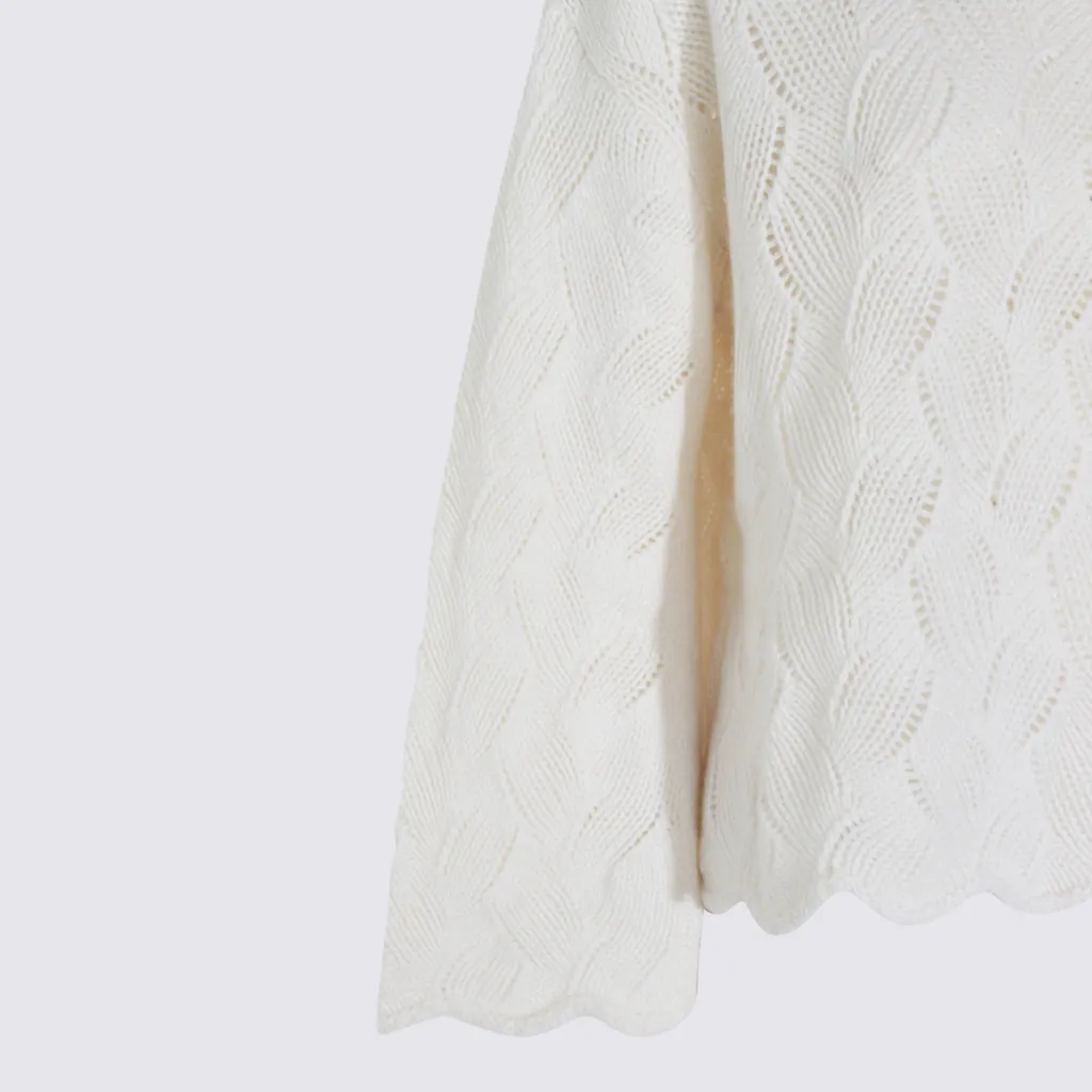 High-Necked Sweater With Lace Cuffs And Hem