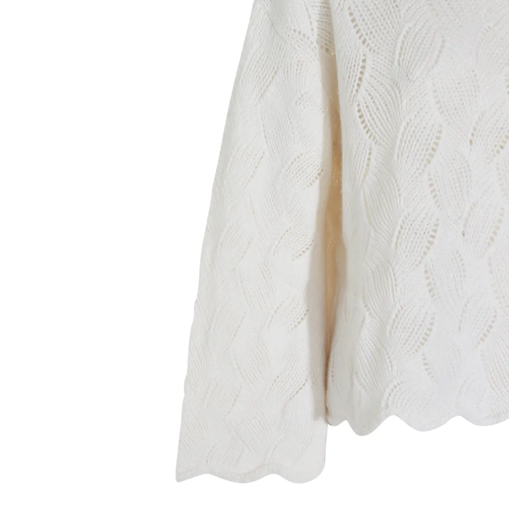 High-Necked Sweater With Lace Cuffs And Hem