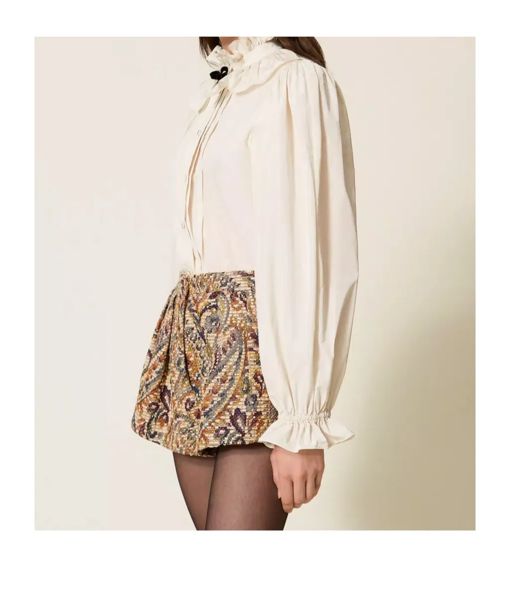 Taffeta Shirt With Velvet Ribbon