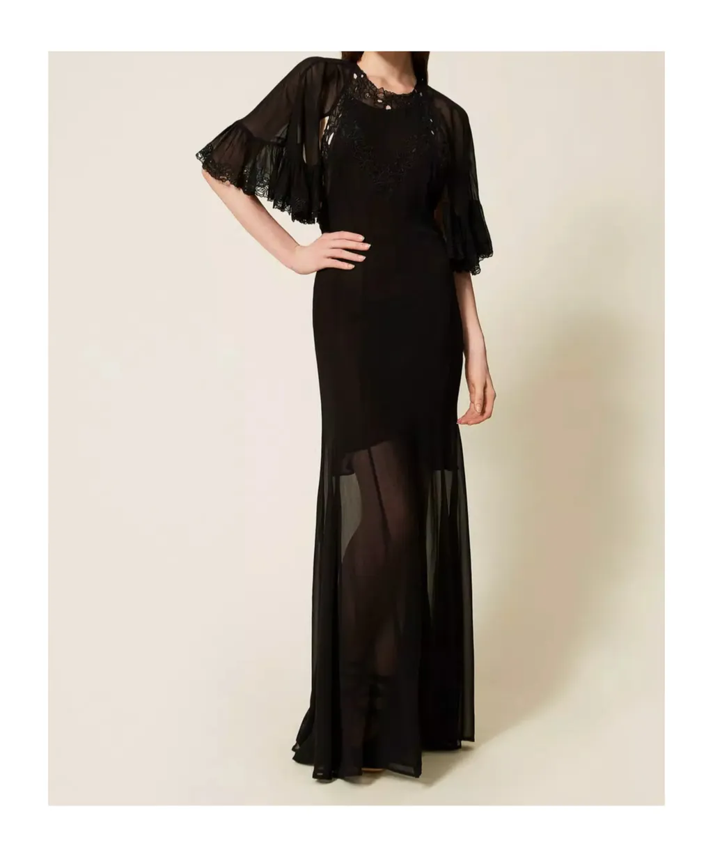 Long Georgette Dress With Embroidery