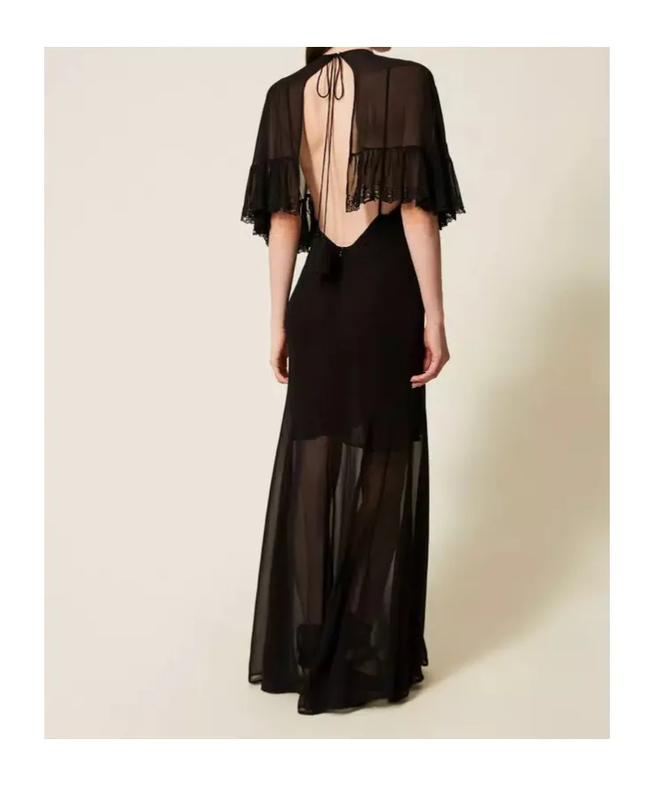 Long Georgette Dress With Embroidery