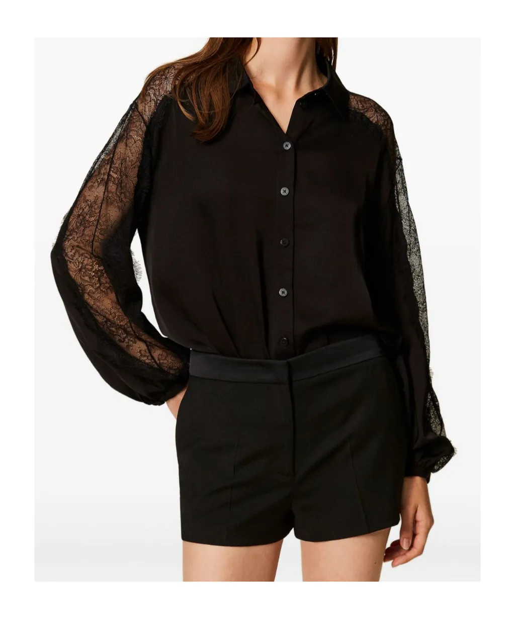Lace-Detailing Satin Shirt