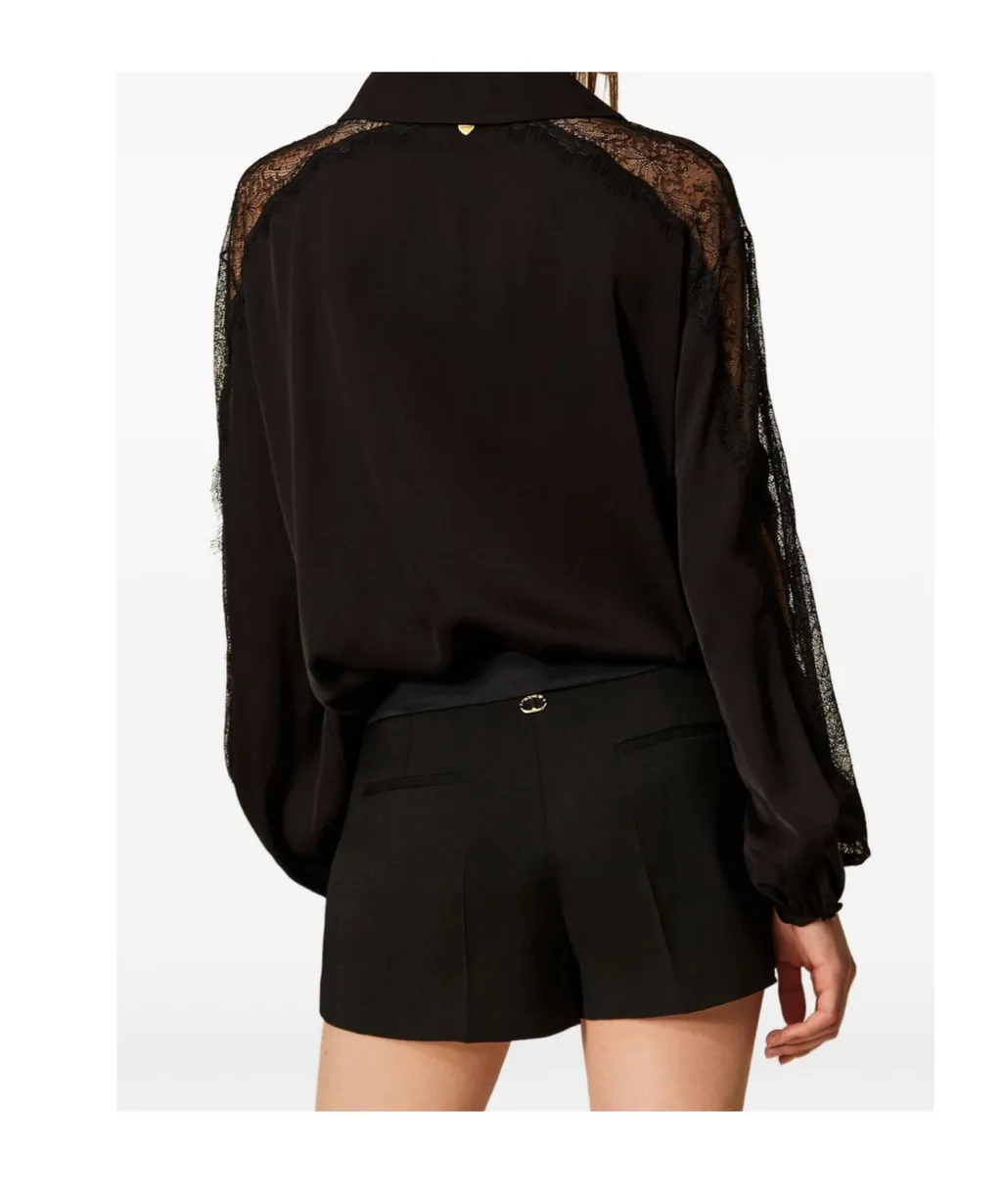 Lace-Detailing Satin Shirt