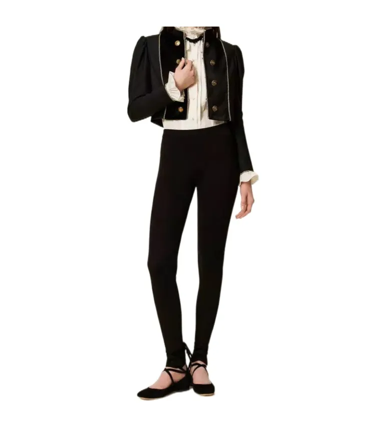 Velvet-Trimmed Puff-Sleeve Jacket