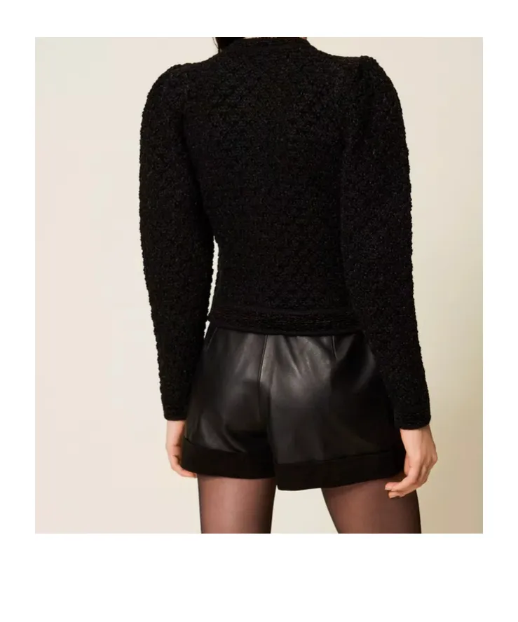 Two-Tone Jacquard Knit Jacket