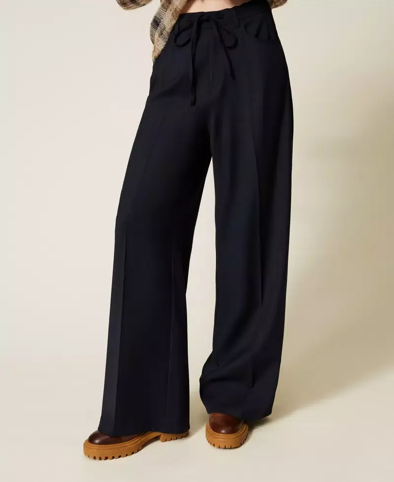 Drawstring Wide-Leg Trousers