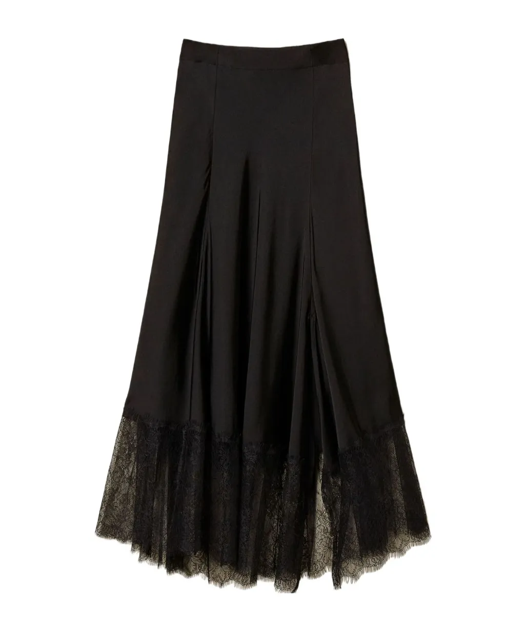 Lace-Trimmed Maxi Skirt