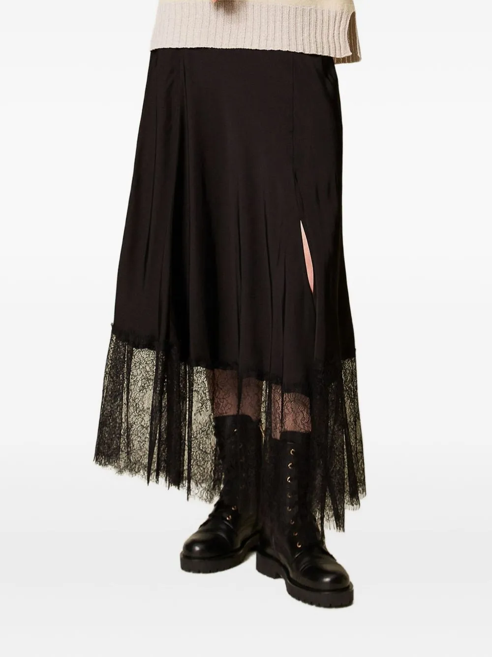 Lace-Trimmed Maxi Skirt
