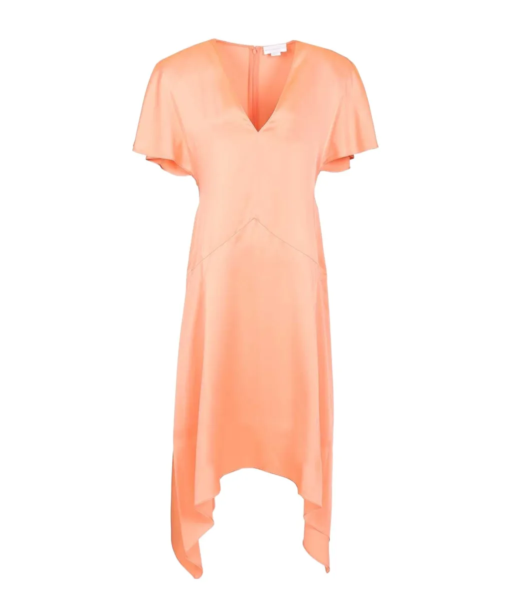V-Neck Asymmetric Satin Midi Dress