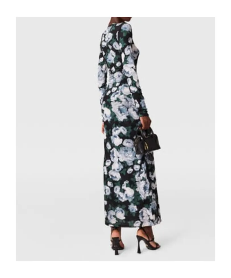Floral Long-Sleeve Mesh Midi Dress