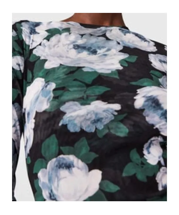 Floral Long-Sleeve Mesh Midi Dress