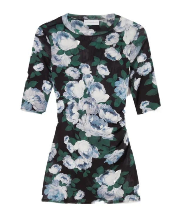 Floral Three-Quarter-Sleeve Mesh Top