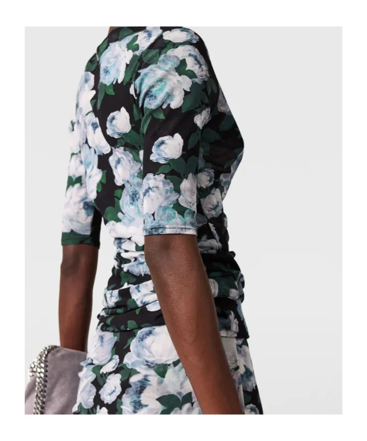 Floral Three-Quarter-Sleeve Mesh Top