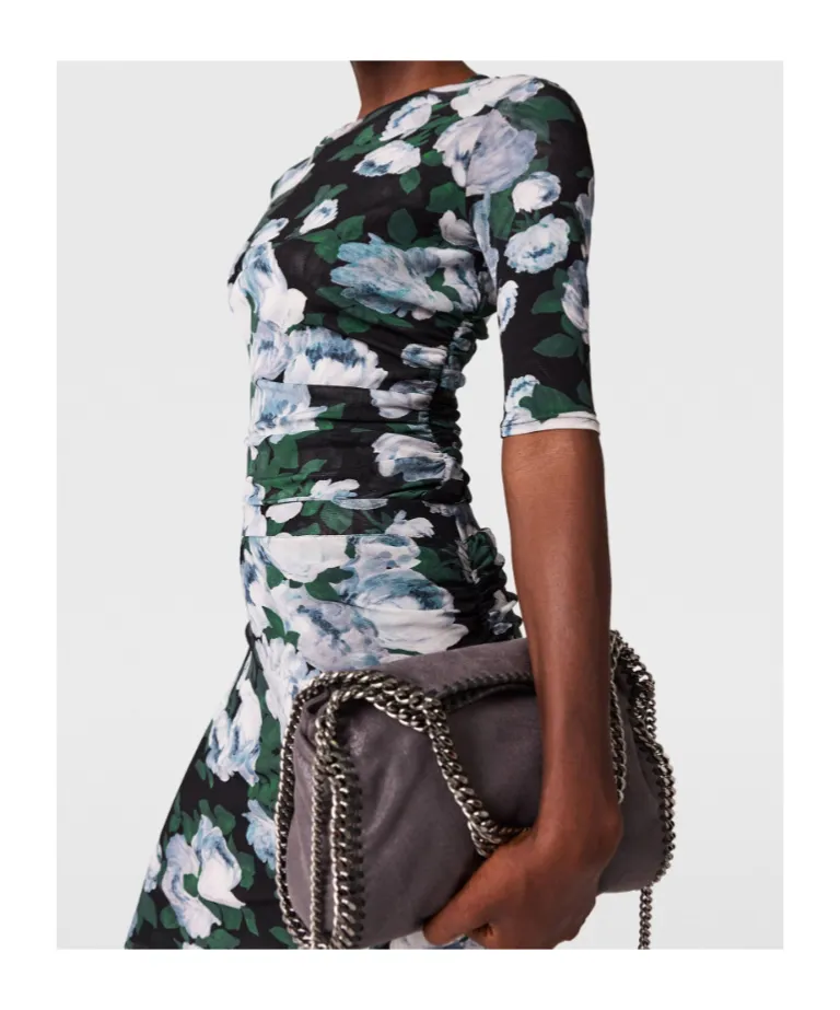 Floral Three-Quarter-Sleeve Mesh Top