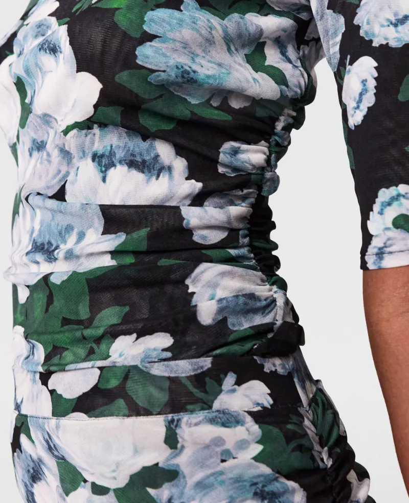 Floral Three-Quarter-Sleeve Mesh Top