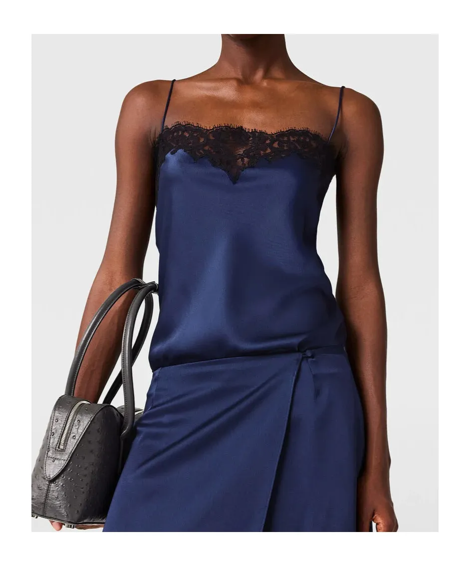 Lace-Trim Satin Top