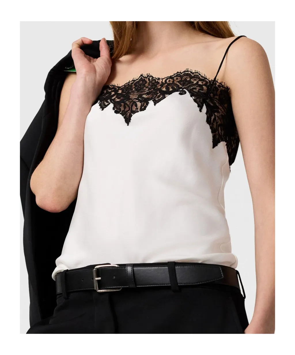 Sleeveless Lace Satin Top