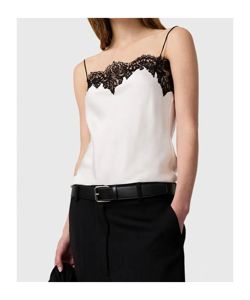 Sleeveless Lace Satin Top