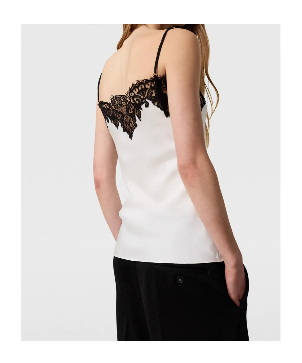 Sleeveless Lace Satin Top