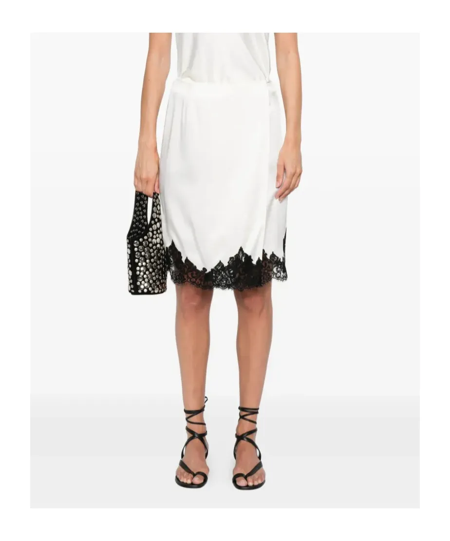 Lace-Trim Satin Midi Skirt