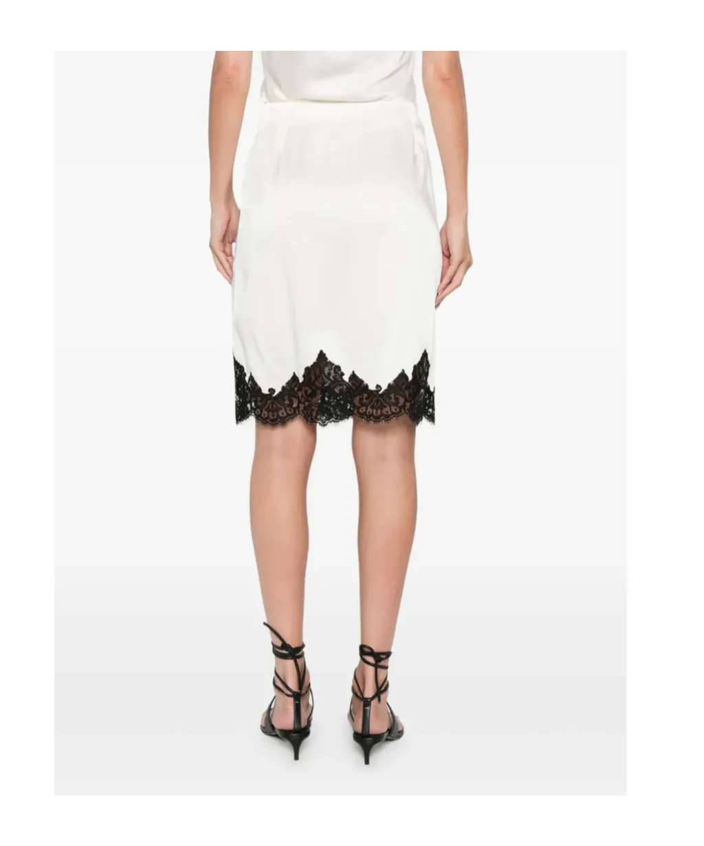 Lace-Trim Satin Midi Skirt