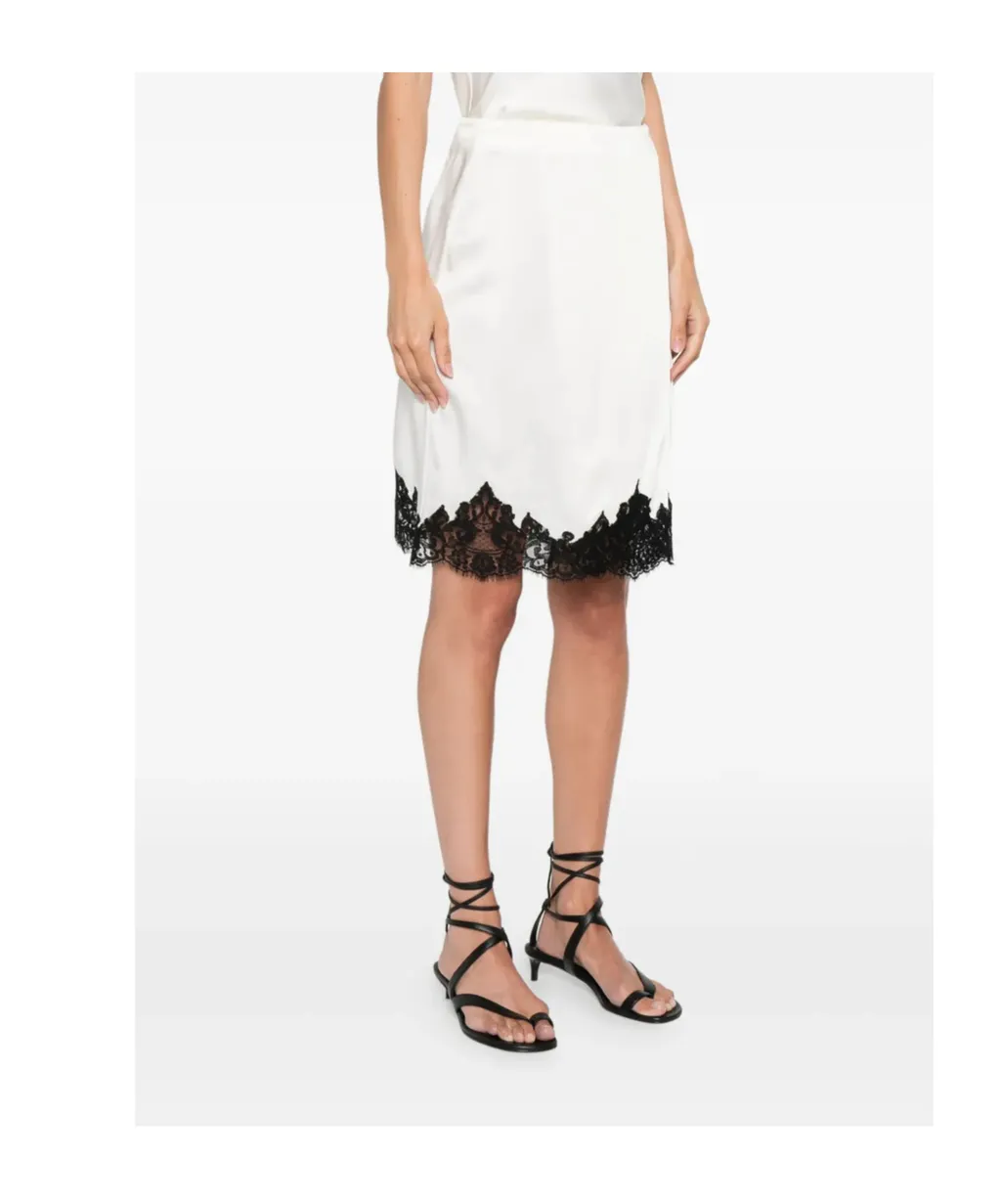 Lace-Trim Satin Midi Skirt