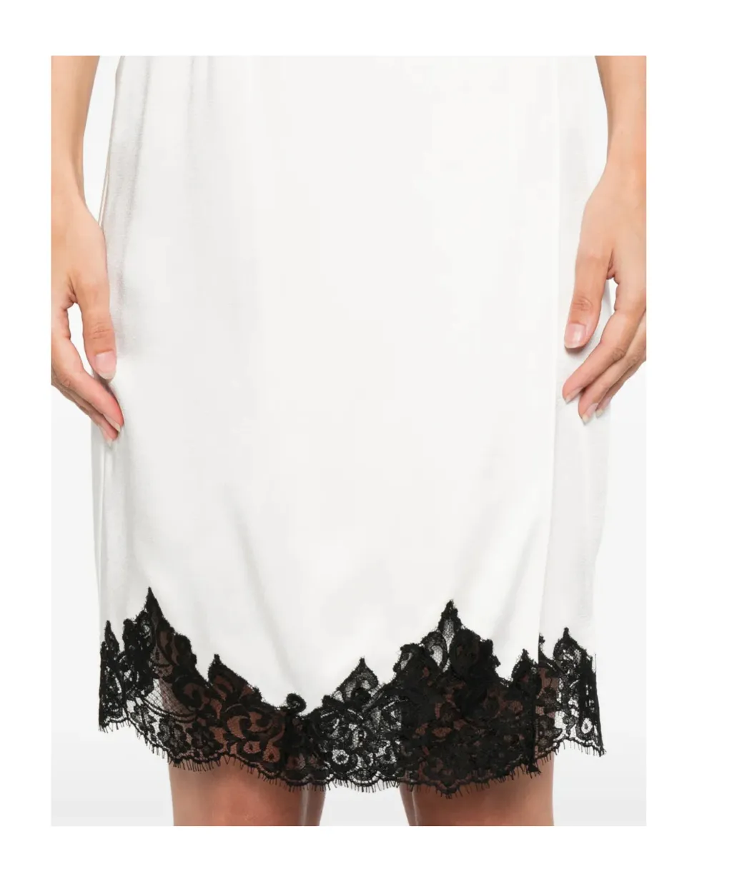 Lace-Trim Satin Midi Skirt