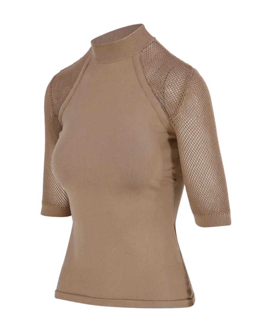 Rib Knitted Mesh Blouse