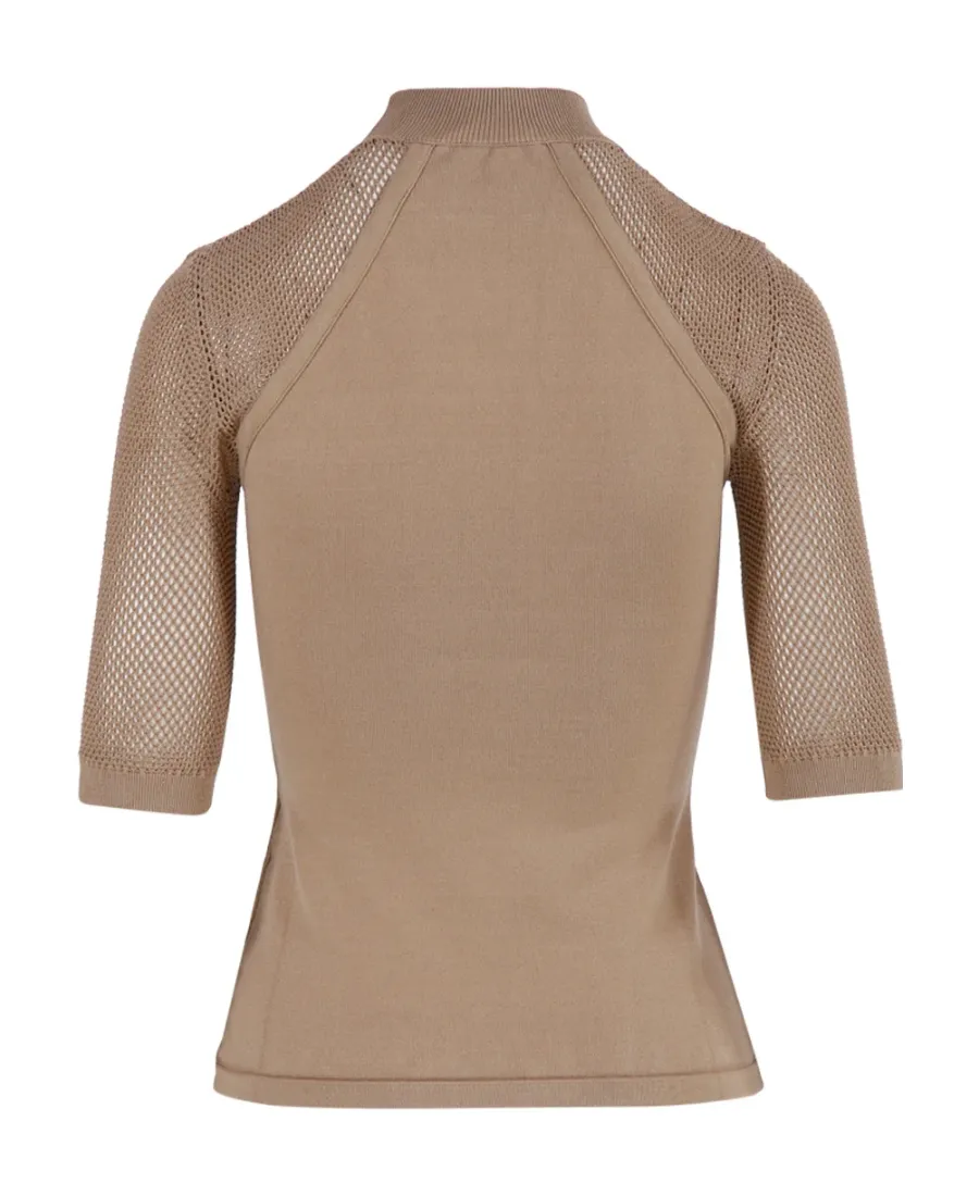Rib Knitted Mesh Blouse