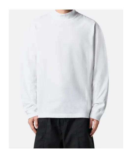 Oversized-Fit Long-Sleeve Mock Neck T-Shirt With Embroidery