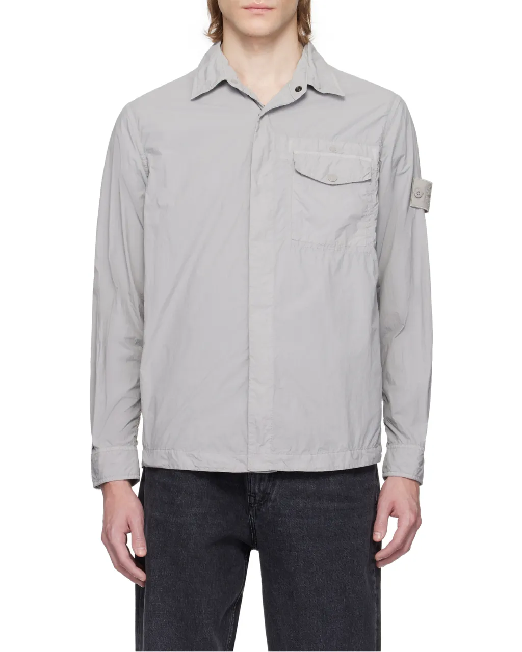 Long-Sleeved Curved Hem Shirt