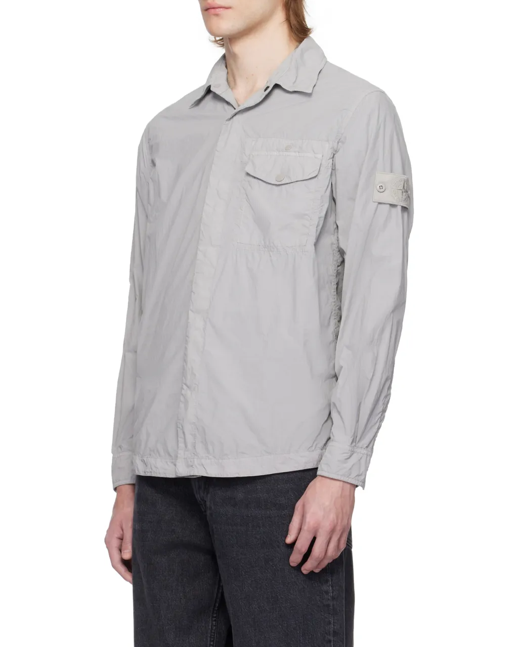 Long-Sleeved Curved Hem Shirt