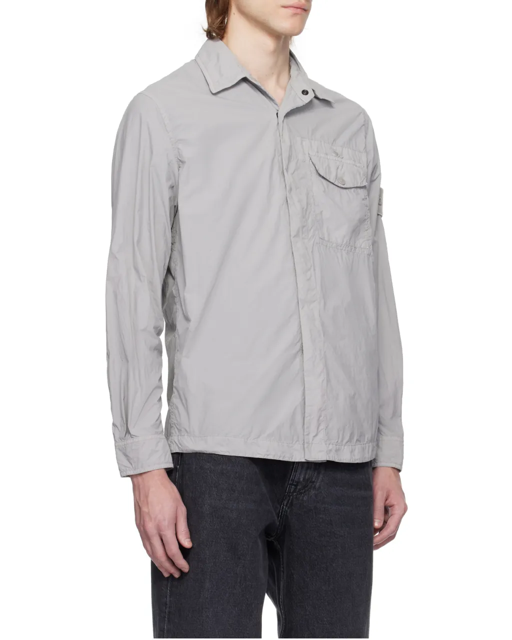 Long-Sleeved Curved Hem Shirt