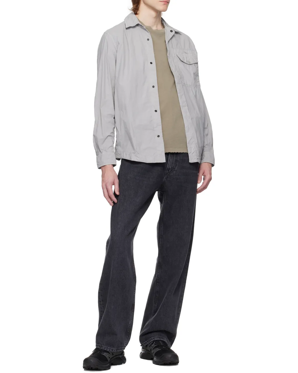 Long-Sleeved Curved Hem Shirt