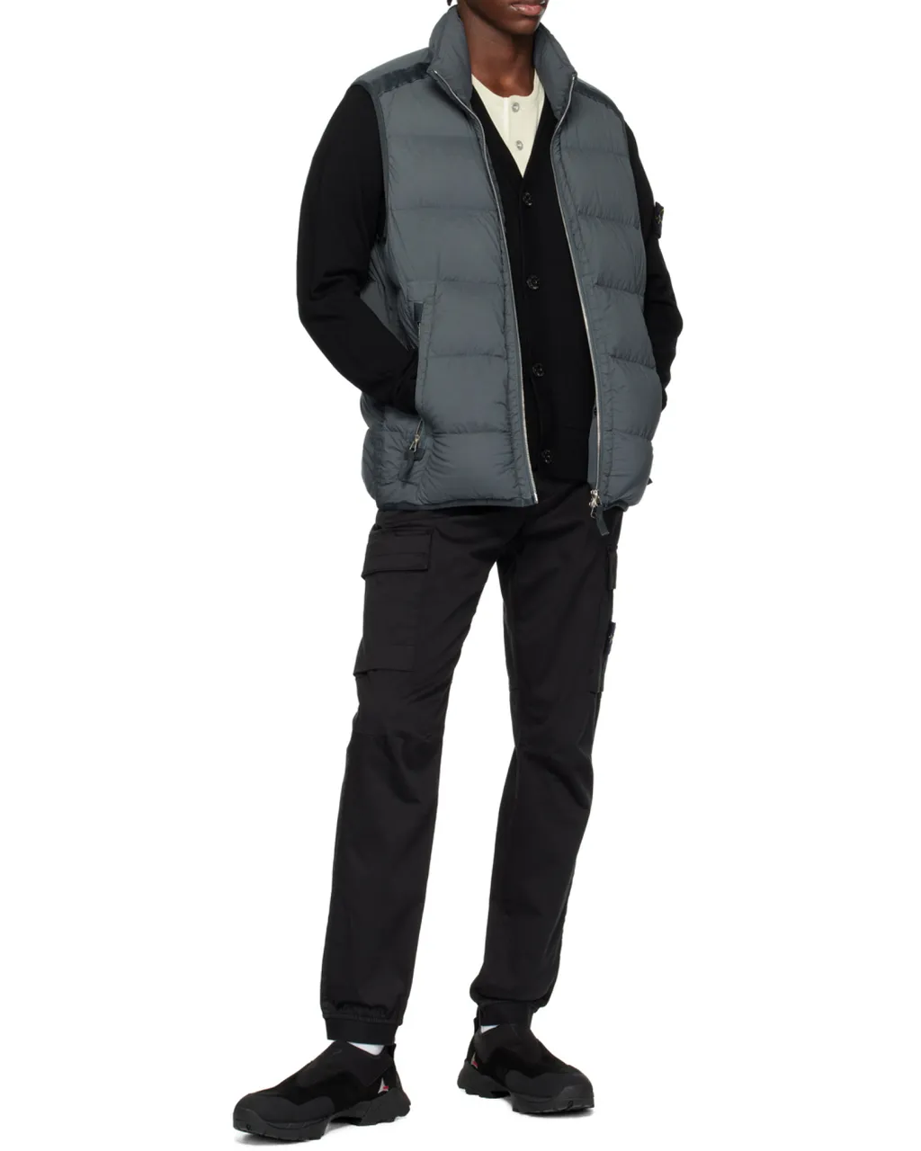 Compass-Motif Virgin Wool Cardigan