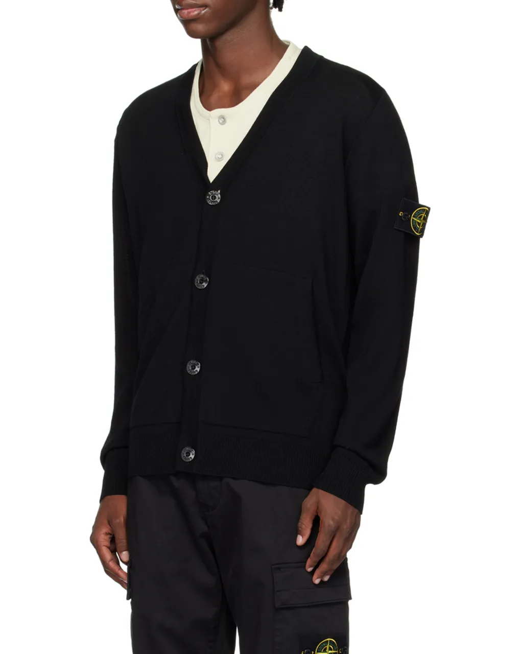 Compass-Motif Virgin Wool Cardigan