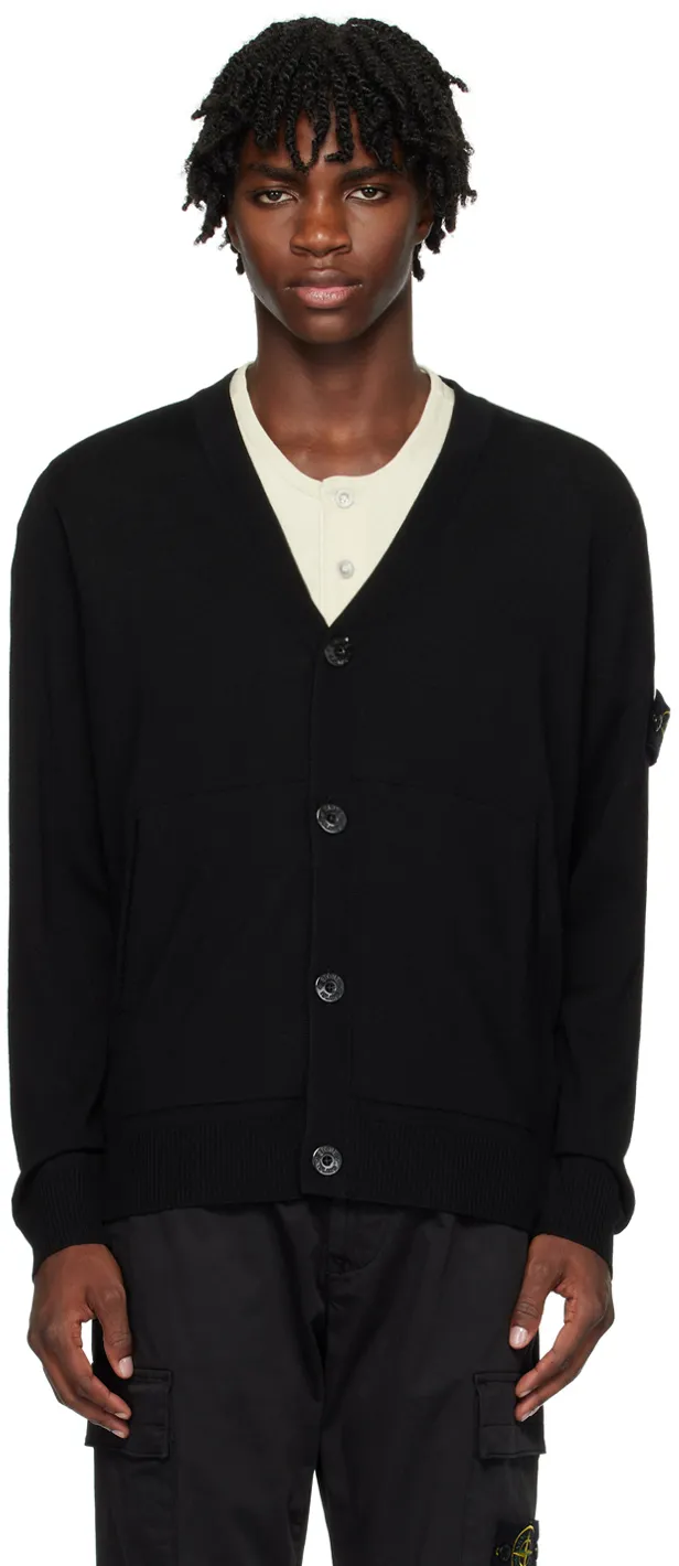 Compass-Motif Virgin Wool Cardigan