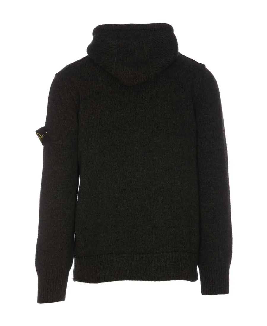 Compass Patch Drawstring Knitted Hoodie