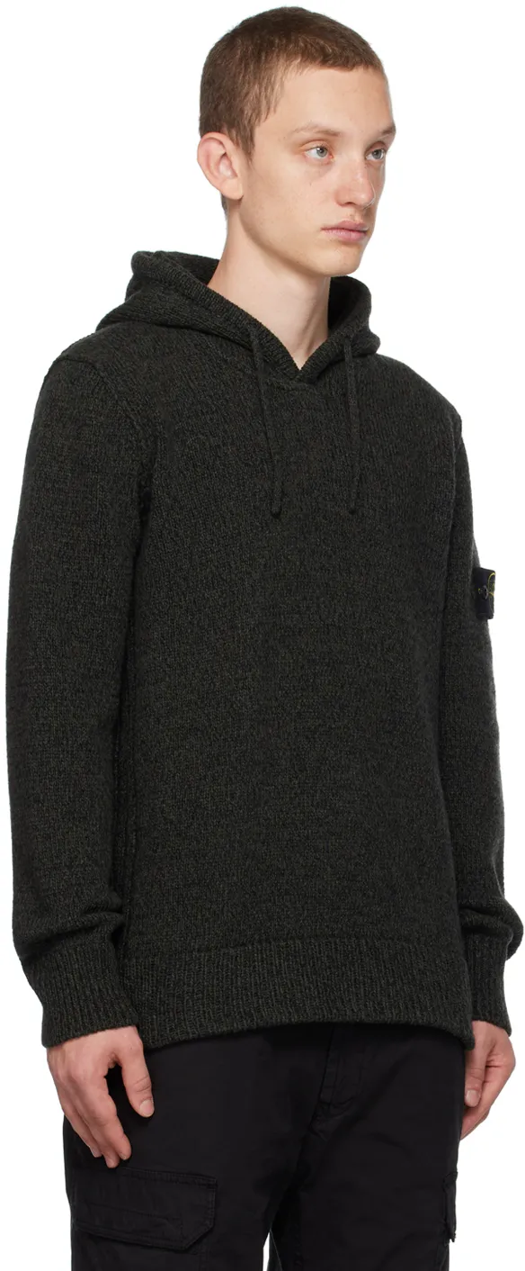 Compass Patch Drawstring Knitted Hoodie