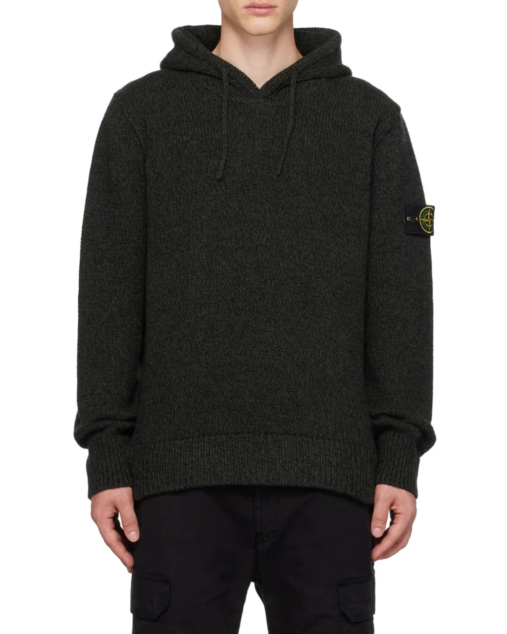 Compass Patch Drawstring Knitted Hoodie