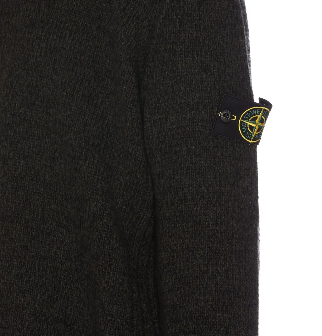 Compass Patch Drawstring Knitted Hoodie