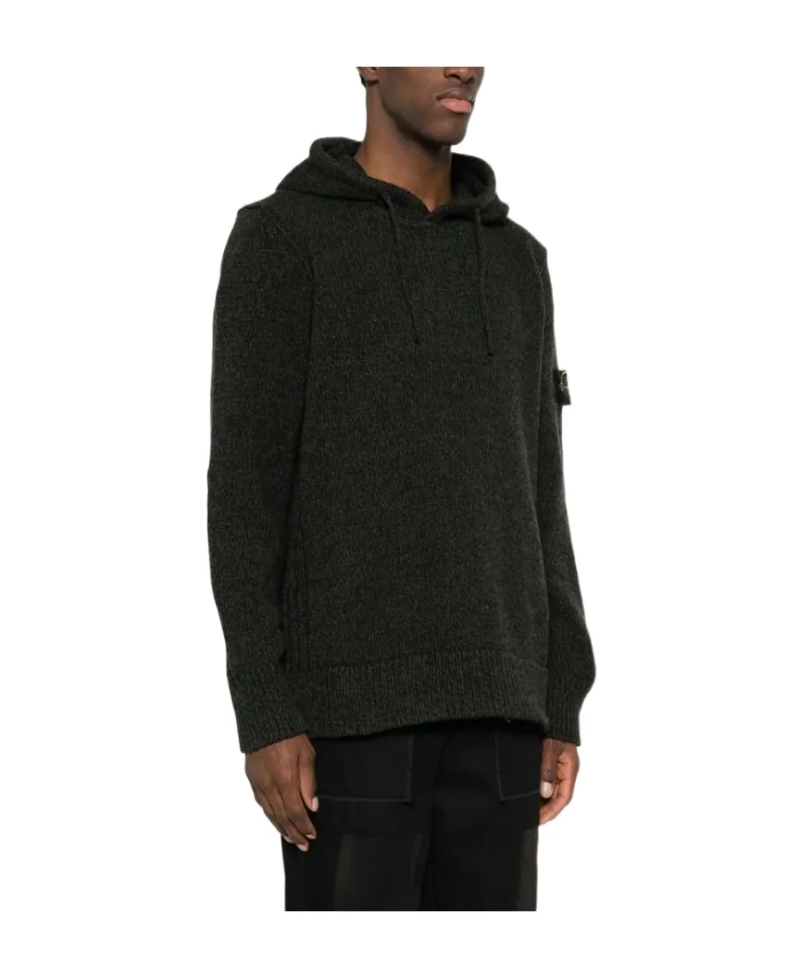 Compass Patch Drawstring Knitted Hoodie