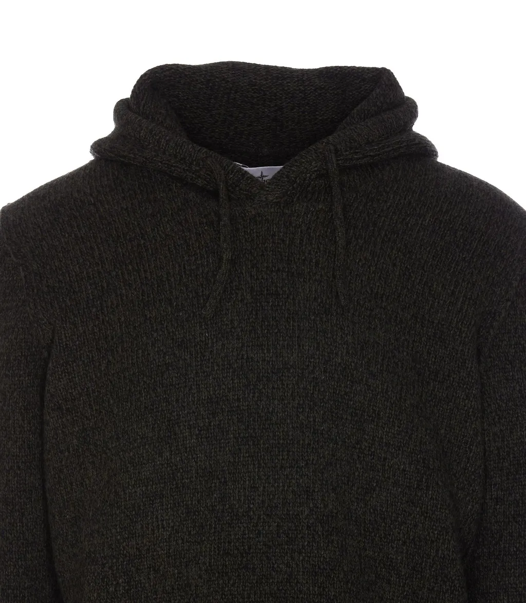 Compass Patch Drawstring Knitted Hoodie
