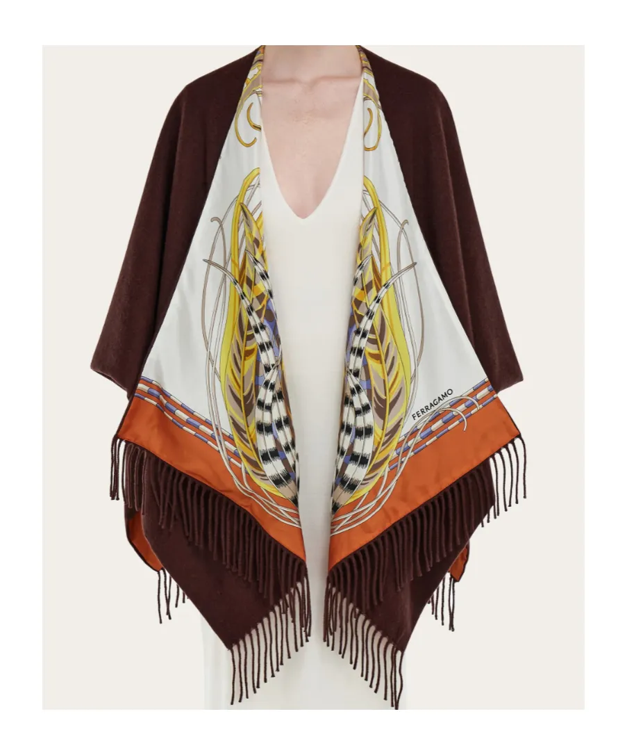 Reversible Rooster Printed Fringed Cape